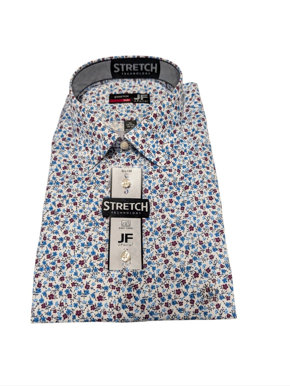 J.Ferrar Men's Slim Stretch Floral Dress Shirt XL 17-17 1/2 34-35 White NWT